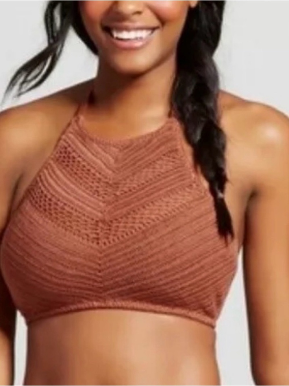 Ika Kul Rust Brown Crochet Lined Padded Adjustable ties Bikini Halter Top XL